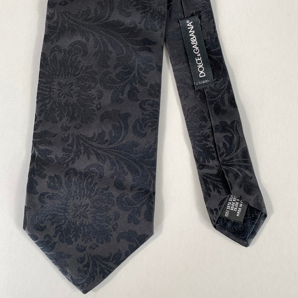 DOLCE & GABBANA Black Abstract Floral Silk Tie